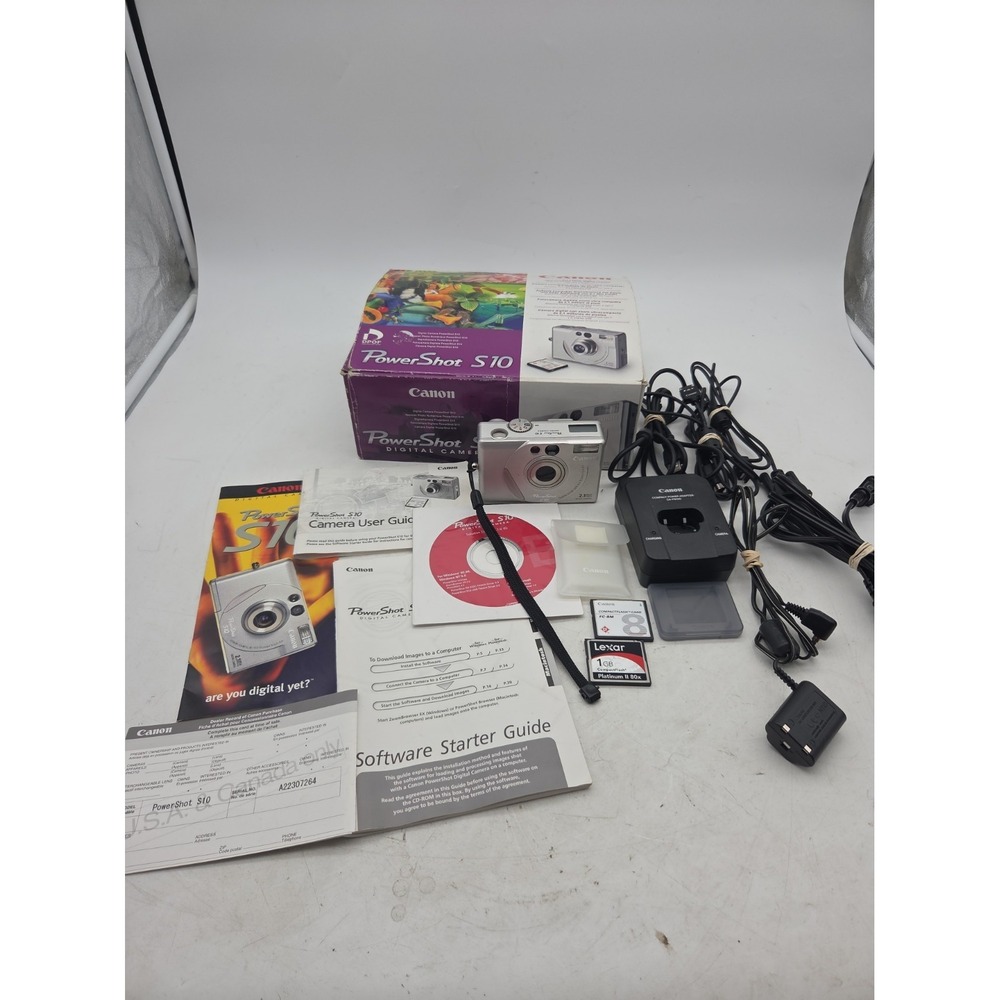 Canon PowerShot S10 2.1MP Vintage Digital Camera Bundle TESTED Works CF Card